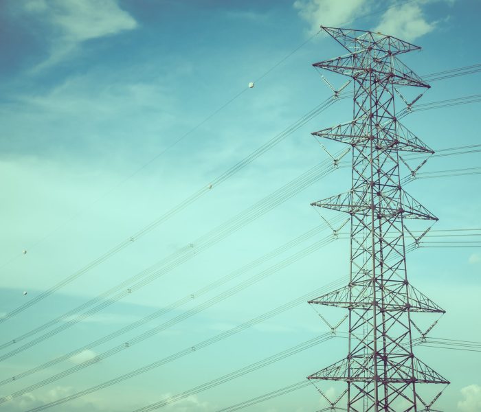 electricity pole on blue sky background